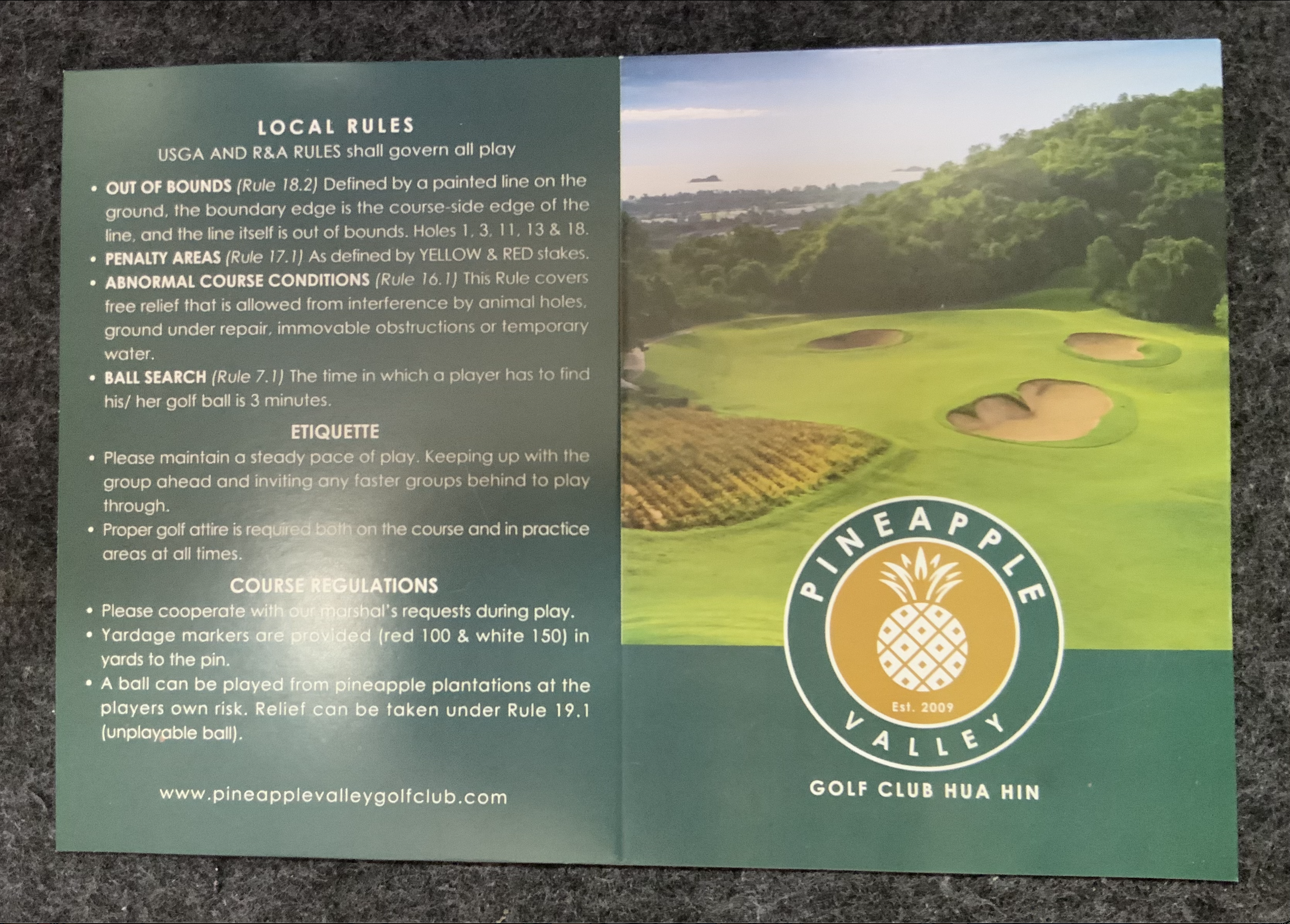 Scorecard : Banyan Golf Club Hua Hin - ตัวอย่างงานพิมพ์จริงโดยโรงพิมพ์ธนะพัฒน์